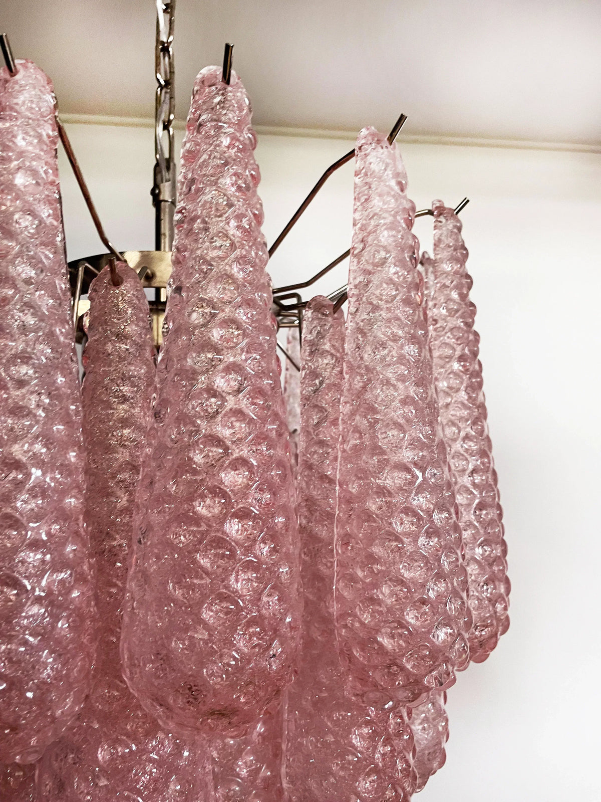 Vintage Murano Pink Glass Petals Chandelier 1