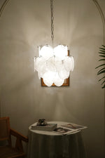 Vintage Murano White Glass Disks Chandelier