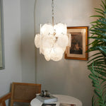 Vintage Murano White Glass Disks Chandelier