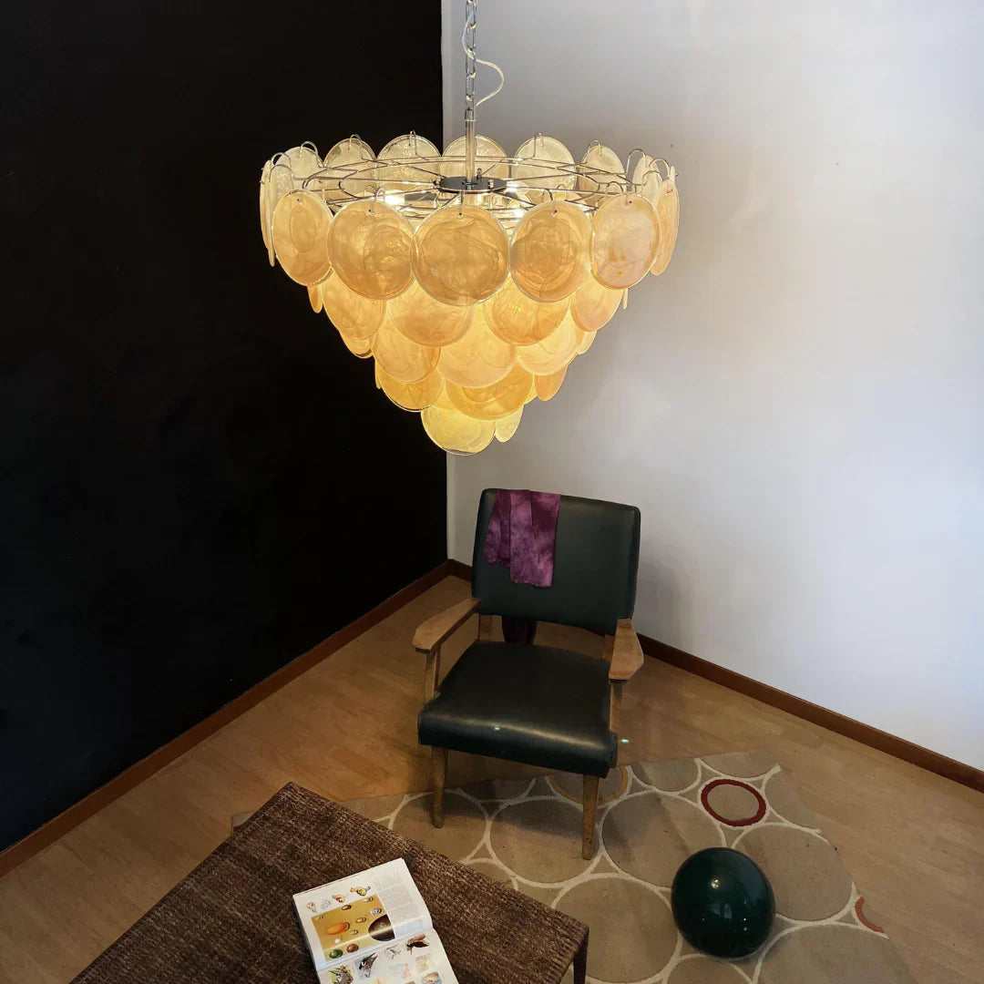 Elegant Gold Murano Iridescent Disc Chandelier