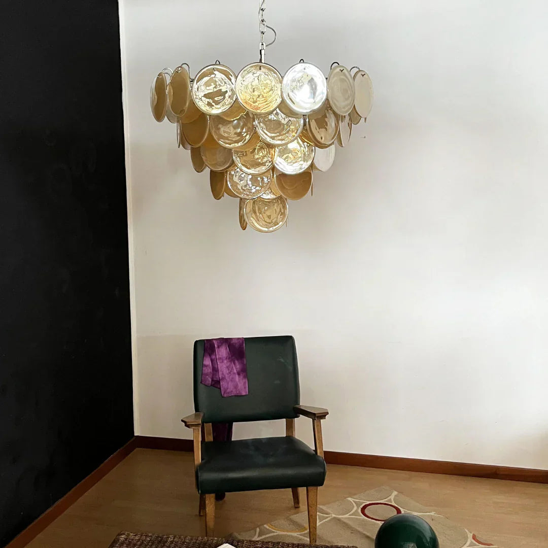 Elegant Gold Murano Iridescent Disc Chandelier
