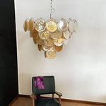 Elegant Gold Murano Iridescent Disc Chandelier