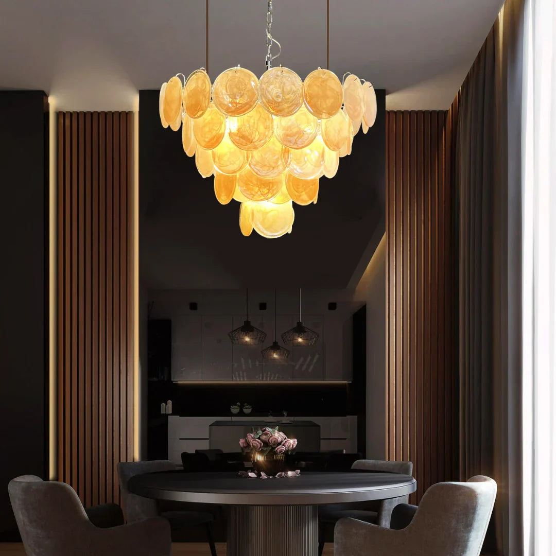 Elegant Gold Murano Iridescent Disc Chandelier