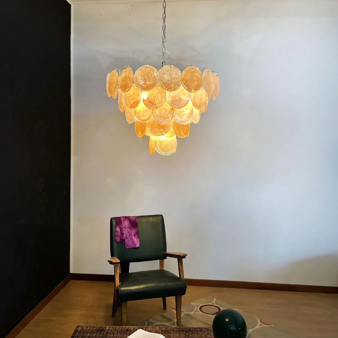 Elegant Gold Murano Iridescent Disc Chandelier