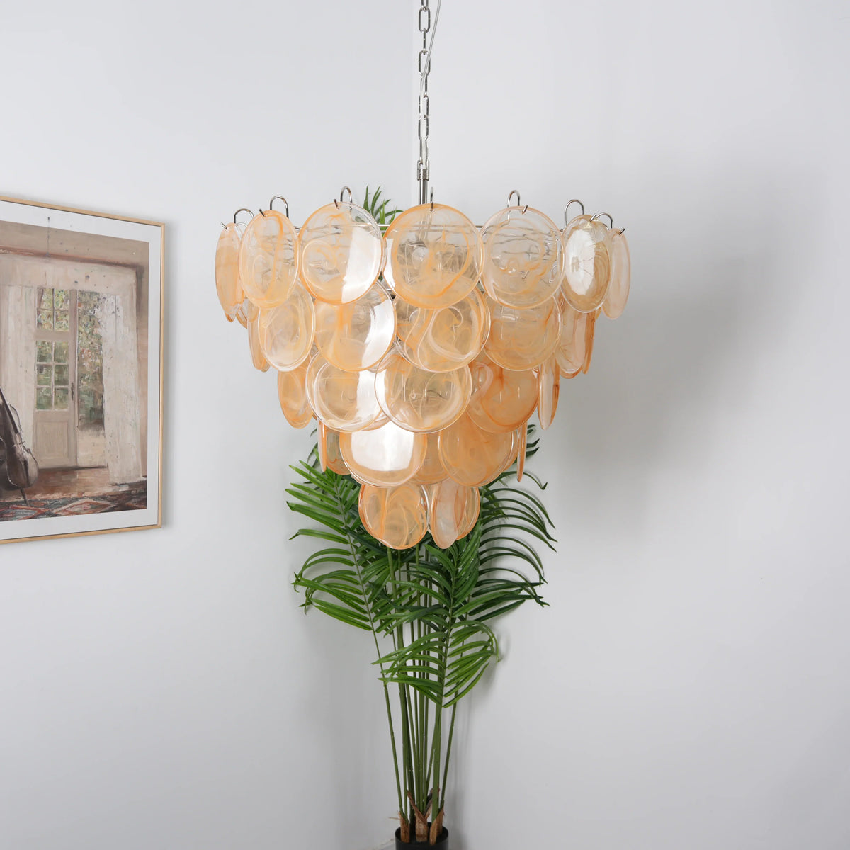 Elegant Gold Murano Iridescent Disc Chandelier