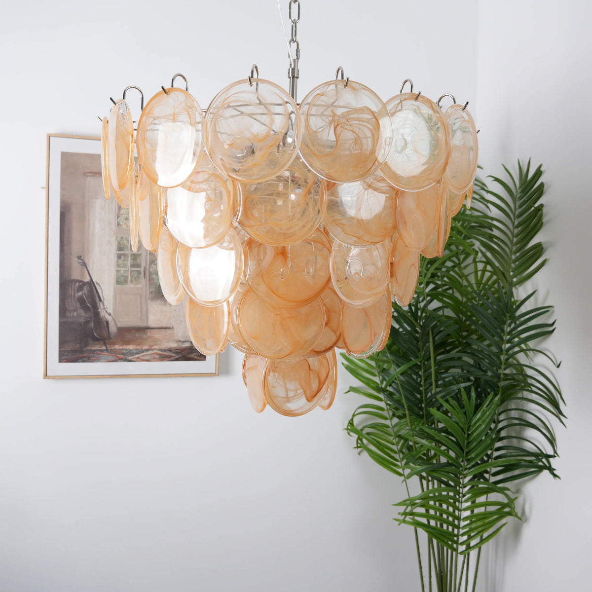 Elegant Gold Murano Iridescent Disc Chandelier