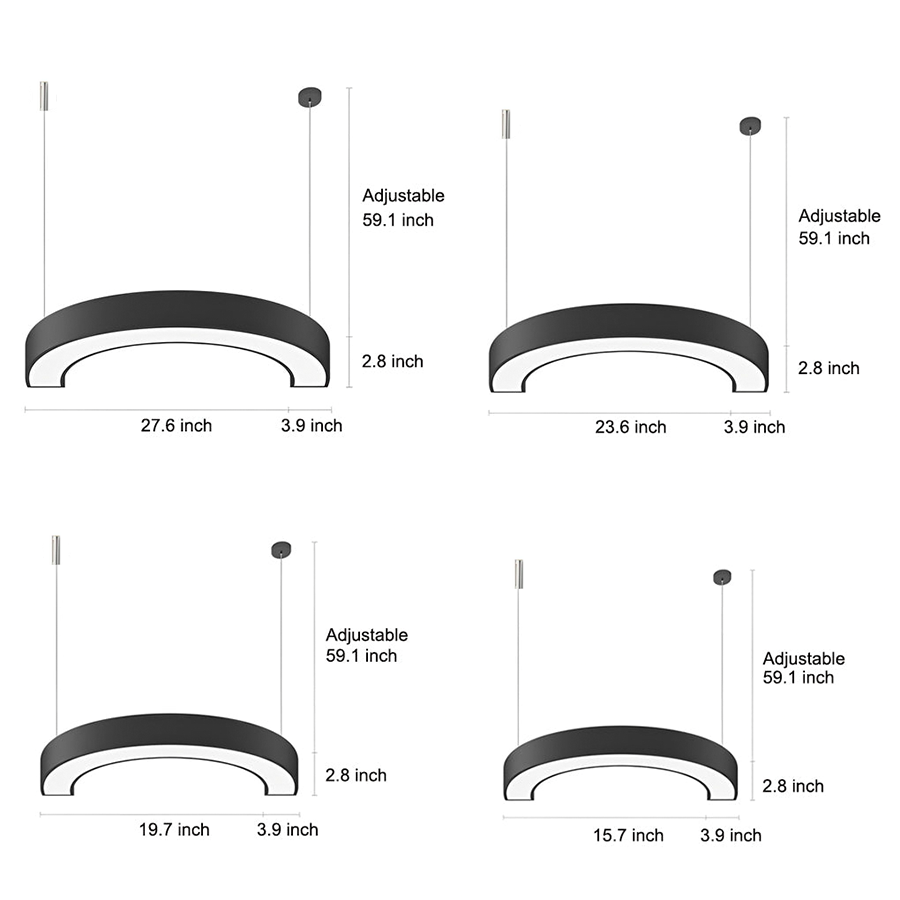 Curved Slim C Shape Led Pendant Half Circle Hanging Profile Light For Office
