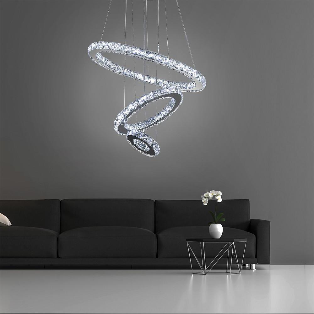 3 Ring Adjustable Circles Tiered Crystal Bling Hanging Modern Chandeliers