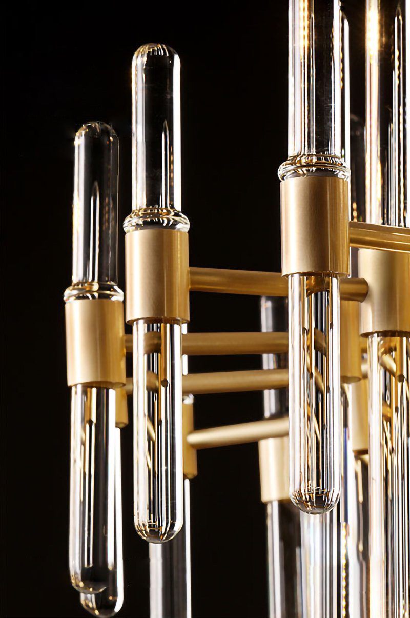 Brass Chandelier with Clear Glass Rods Shade