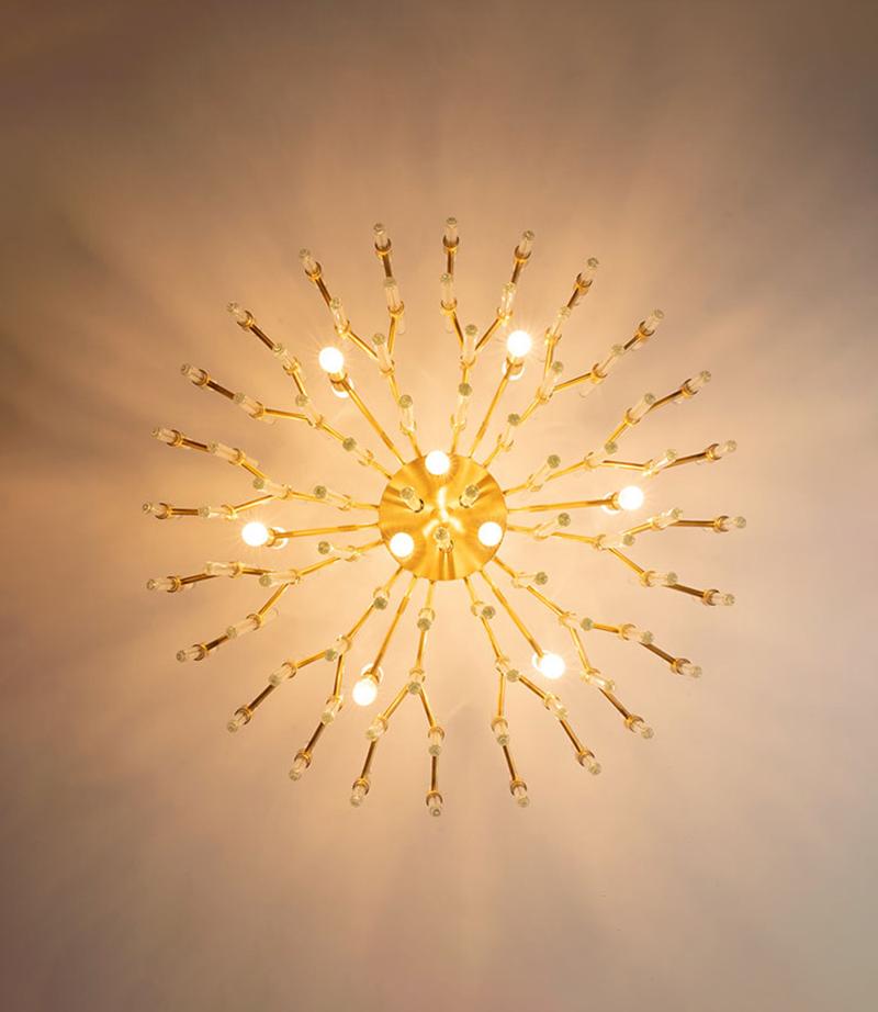 Brass Chandelier with Clear Glass Rods Shade